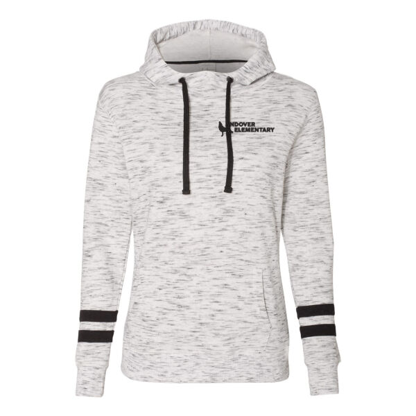 J. America - Women’s Mélange Fleece Striped-Sleeve Hooded Sweatshirt - Embroidered Logo Thumbnail