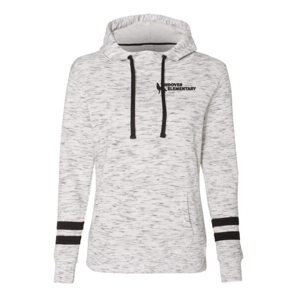 **CLOSEOUT ITEM** Women's Melange Fleece Striped Sleeve Hooded Pullover - Embroidered Logo Thumbnail